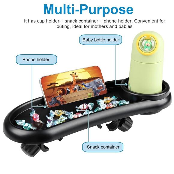 Stroller Snack Tray with Cup Holder Universal Stroller Food Tray Removable - Picture 2 of 5